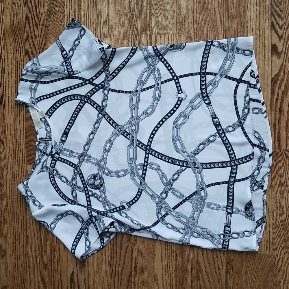 (M) MICHAEL Michael Kors Slightly Sheer Chain Print Top Flowy Lightweight